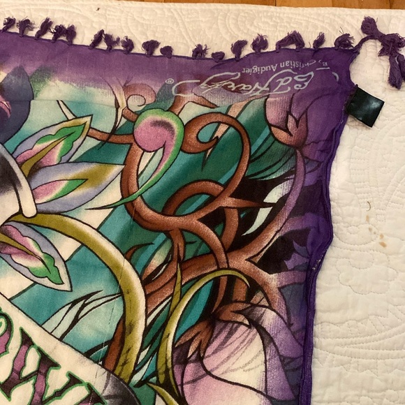 Y2K Ed Hardy by Christian Audigier - “love kills slowly” skulls Scarf wrap - Picture 8 of 12